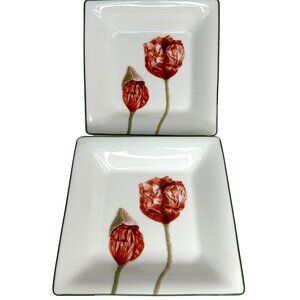 Set Of 2 Villeroy & Boch Poppy Flora Square Porcelain Dinnerware Plates 8 5/8"
